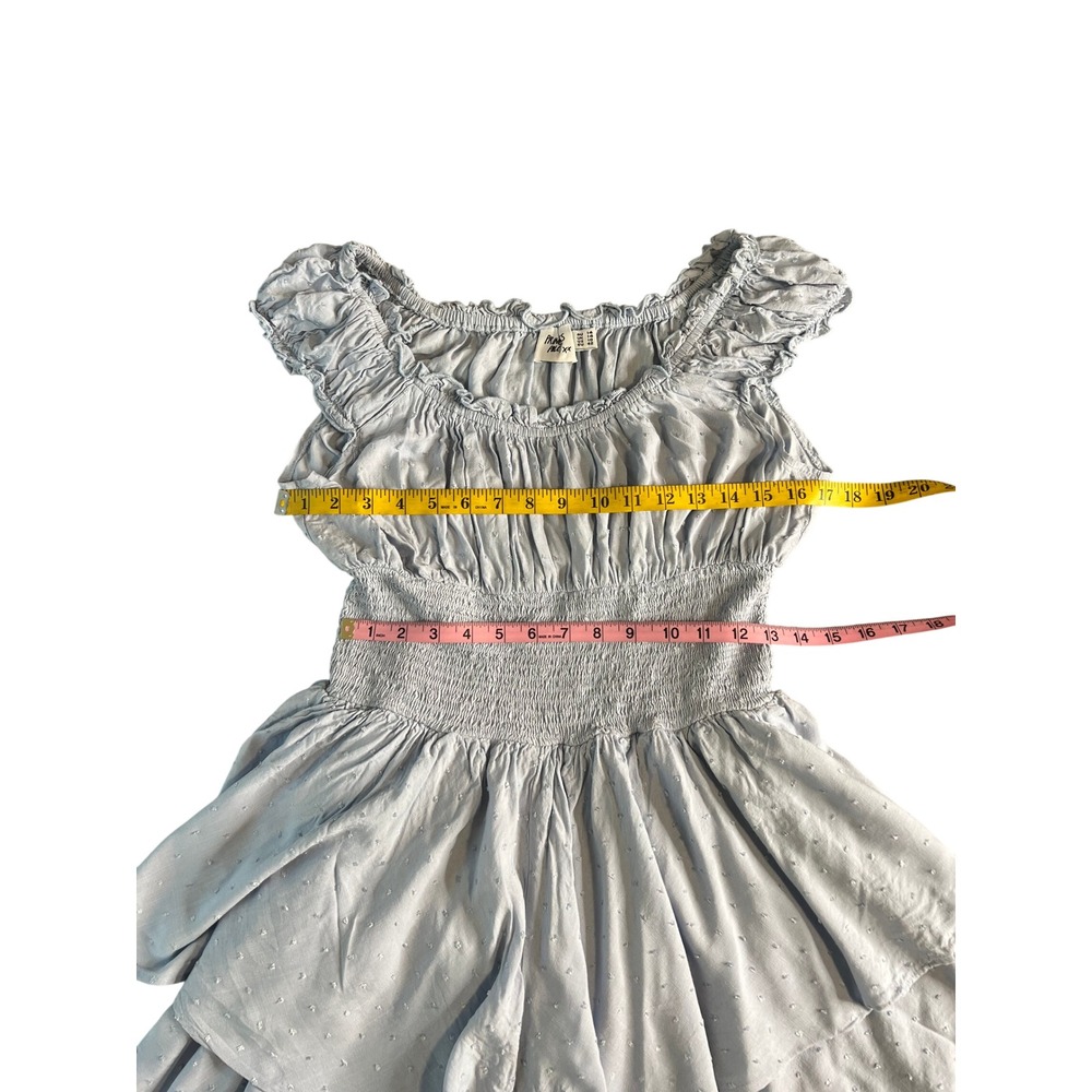 Princess Polly Light Blue Swiss Dot Smocked Tiered Ruffle Mini Dress‎ Womens 10 - Picture 4 of 7
